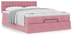 Estrutura de cama otomana com colchão 140x200 cm veludo rosa
