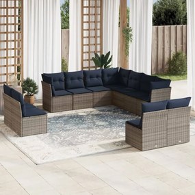 vidaXL 11 pcs conjunto sofás de jardim c/ almofadões vime PE cinzento