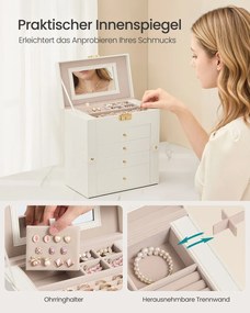 Caixa para joias com 5 níveis 15 x 26,2 x 28 cm, Branco creme