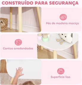 Toucador Infantil de Maquilhagem com Banqueta e Espelho 2 Gavetas e Barras para Pendurar dos 3 aos 8 Anos, Branco