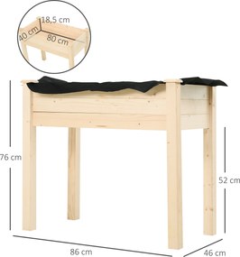 Floreira Elevada de Madeira com Tecido não Tecido e 4 Orifícios de Drenagem para Cultivo 86x46x76cm Madeira