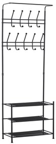 HOMCOM Móvel Cabide de Entrada com 18 Ganchos e Sapateira Armário de Entrada com Cabide com 3 Prateleiras 67x30x185 cm Preto