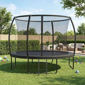 Trampolim jardim 366 cm (diâmetro) com rede de segurança para crianças, varas curvas Preto