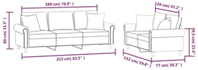 2 pcs conjunto de sofás com almofadas veludo cinzento-claro