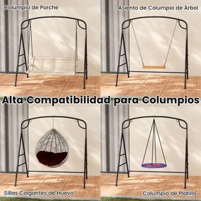 Suporte metálico de baloiço ou rede jardim Carga 300 kg com 4 barras de suporte 2 métodos de suspensão Preto