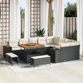 Conjunto de Sofá de Jardim de 12 peças com Almofadas Preto Polirattan