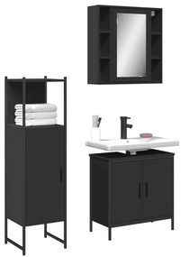 vidaXL 3 pcs conjunto móveis casa de banho derivados de madeira preto