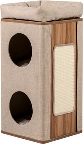 Casa para gatos de 3 andares 38 x 38 x 77,5 cm com tabuleiro para arranhar, 2 esconderijos e poleiro superior –  – Natural e bege