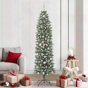 vidaXL Árvore Slim de Natal Artificial Verde e Branco 210 cm