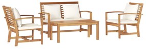 vidaXL Conjunto de Sofá de Jardim 4 pcs Natural Madeira de Teca Sólida