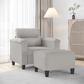 vidaXL Poltrona c/ apoio de pés 60 cm tecido de microfibra cinza-claro