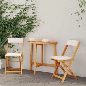 vidaXL Conjunto de Bistro Dobrável de 3 Peças com Almofadas de Madeira Sólida de Acácia