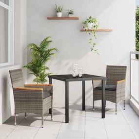 Conjunto de Jantar para Jardim vidaXL 3 Peças com Almofadas Rattan Sintético Cinza