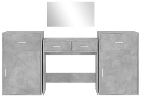Conj. de toucador 4 pcs derivados de madeira cinzento cimento