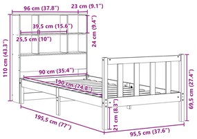 Cama com estante sem colchão 90x190 cm pinho maciço branco
