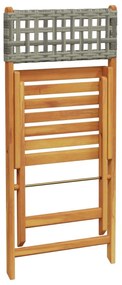 3 pcs conjunto de bistrô vime PE e madeira maciça cinzento
