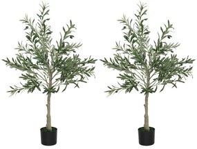 HOMCOM Conjunto de 2 Oliveiras Artificiais 120 cm Plantas Artificiais Decorativa Árvores Artificiais de Interior com 20 Azeitonas Decoração para Lar Escritório Varanda Quarto Verde