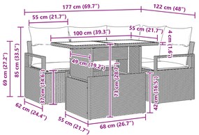Conjunto de Sofá de Jardim de 5 Peças com Almofadas Bege Poly Rattan