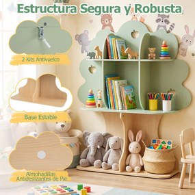 Estante infantil em forma de árvore com 8 cubos abertos 97 x 28 x 114 cm, com padrão de maçãs recortadas, para quarto infantil, sala de jogos ou crech