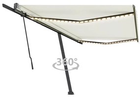 vidaXL Toldo retrátil manual com LED 500x300 cm cor creme