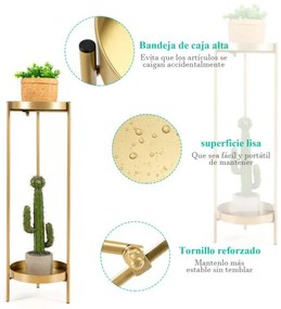 Suporte de metal para plantas com 2 níveis moderno com 2 tabuleiros dobráveis para interior e exterior 25 x 80 cm Dourado