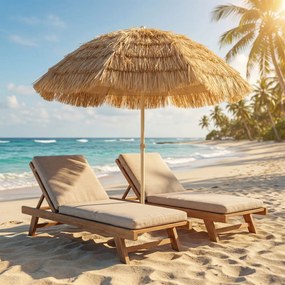 Guarda-sol de praia com Ø 1,85 m, guarda-sol grande inclinável, estilo havaiano, altura do mastro ajustável, saco de transporte, cor cáqui