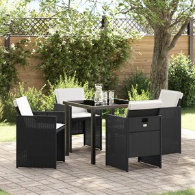 vidaXL Conjunto de Jantar Jardim de 5 Peças com Almofadas Rattan Preto