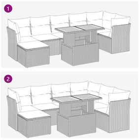 8 pcs conjunto sofás de jardim c/ almofadões vime PE cinzento
