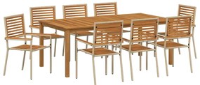 Conjunto de Jantar de Jardim 9 pcs Bege 200 x 100 x 74 cm