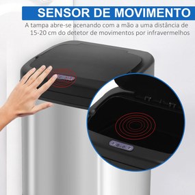 Balde de Lixo Automático 20L com Sensor Infravermelho Abertura Automática Cubo Amovível  33x25x42,5 cm Prata e Preto