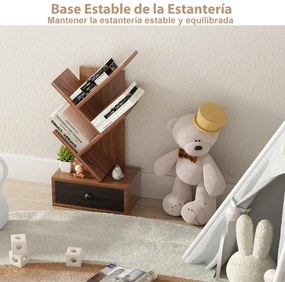 Estante forma de árvore de 5 camadas com gaveta utilitária e suporte para armazenamento de livros pequenos 30 x 17,5 x 60 cm Castanho