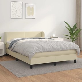 vidaXL Cama com molas/colchão 140x190 cm couro artificial cor creme