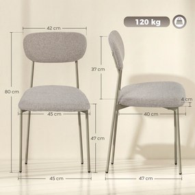 Conjunto de 2 cadeiras modernas de sala de jantar (MESA NÃO INCLUIDA), cadeiras de cozinha empilháveis em tecido com efeito de linho, castanho claro