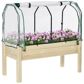 Horta Vertical Elevada de Madeira 121x55x117cm com Cobertura de Proteç