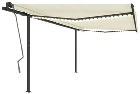vidaXL Toldo retrátil manual com luzes LED 4x3,5 m cor creme
