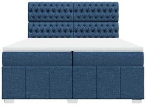 Cama com molas/colchão 200x200 cm tecido azul