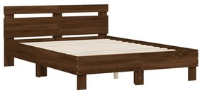 Estrutura cama cabeceira/luzes LED 135x190 cm carvalho castanho
