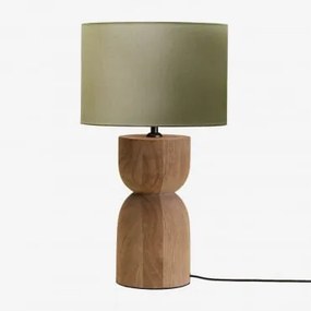 Luminária De Mesa Diniz Em Madeira De Manga ↑30 Cm & Verde Sálvia Ø30 Cm - ↑25 Cm Arlina - Sklum