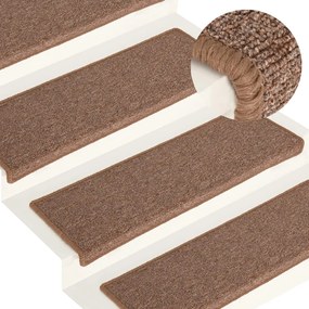 vidaXL Tapete/carpete para degraus 15 pcs 65x21x4 cm castanho