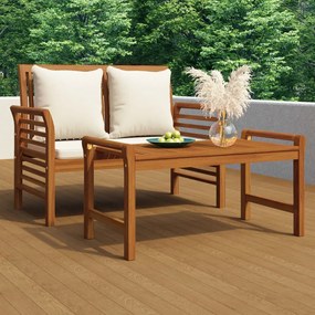 vidaXL 2 pcs conj. lounge jardim c/ almofadões branco nata acácia
