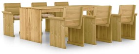 7 pcs conj. de jantar p/ jardim c/ almofadões pinho impregnado