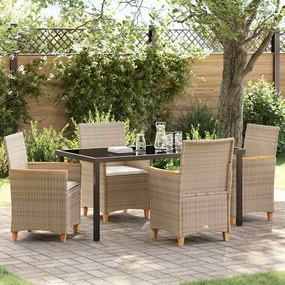vidaXL Conjunto de Jantar de Jardim de 5 Peças com Almofadas bege em rattan sintético.