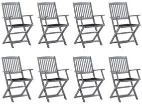 Cadeiras de exterior dobráveis 8pcs c/ almofadões acácia maciça