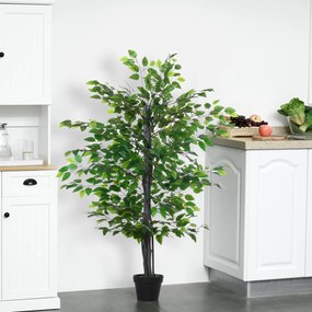 Árvore artificial, planta artificial, ficus, altura 1,45 m, tronco, ramos, liana, líquen, folhas, muito realista, vaso incluído