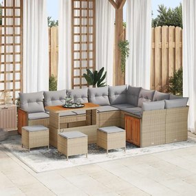 vidaXL Conjunto de Sofá de Jardim com 13 Peças Bege Rattan PE Acácia