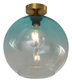 Plafon Art Déco em latão com vidro azul - Sandra Art Deco