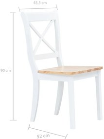 Cadeiras de jantar 6pcs seringueira maciça branco/madeira clara