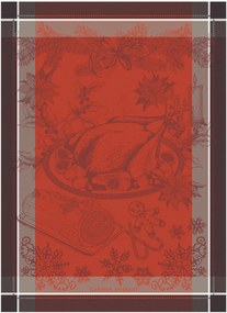 Panos de cozinha jacquard Dinde De Noel Vermillon, conjunto de 4