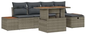Conjunto de Sofá de Jardim com 6 Peças e Almofadas Cinza em Rattan Sin