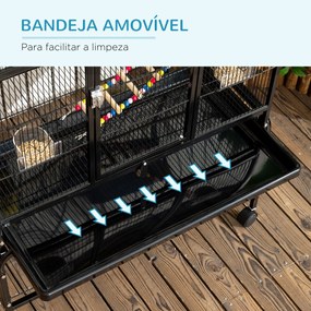 PawHut Gaiola para Pássaros com Rodas 83x53x180 cm Gaiola Metálica de